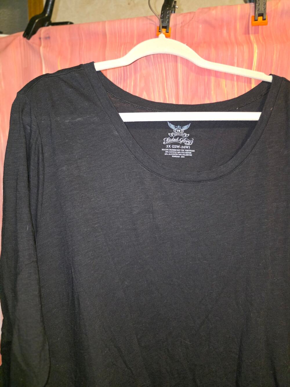 Faded Glory Womens 3X 22W/24W Black Sharkbite Hem Tunic Top 3/4 Ruched Sleeve T
